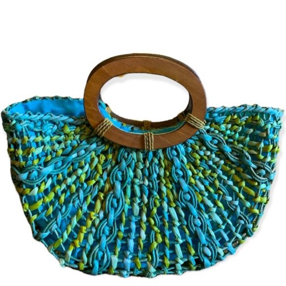 Ahava Green and Blue Bohemian Vacation Beach Tote Coastal Grandma - Picture 8 of 12